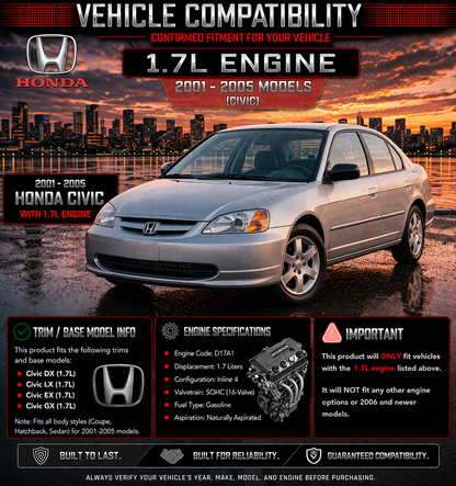 SI-HD-05 short ram intake fitment chart: 2001-2005 Honda Civic 1.7L