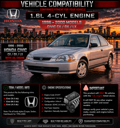 SI-HD-11 short ram intake fitment chart: 1996-2000 Honda Civic DX/LX/CX
