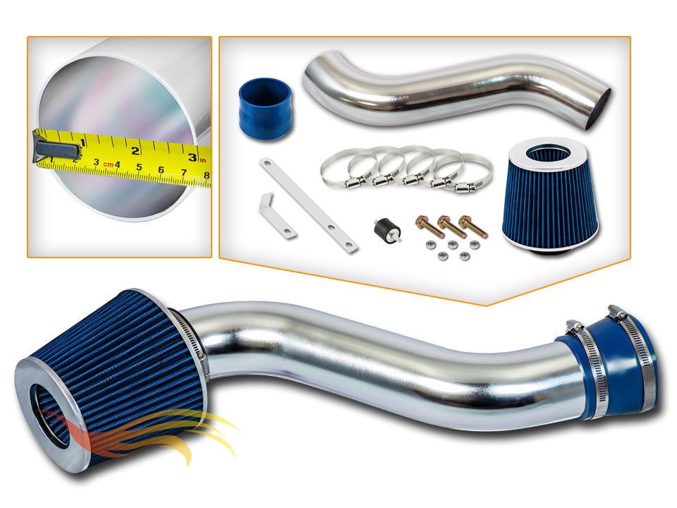 Parts included in the blue SI-JP-04 short ram intake kit for 1997-2002 Jeep Wrangler SE 2.5L L4 – Rtunes Racing