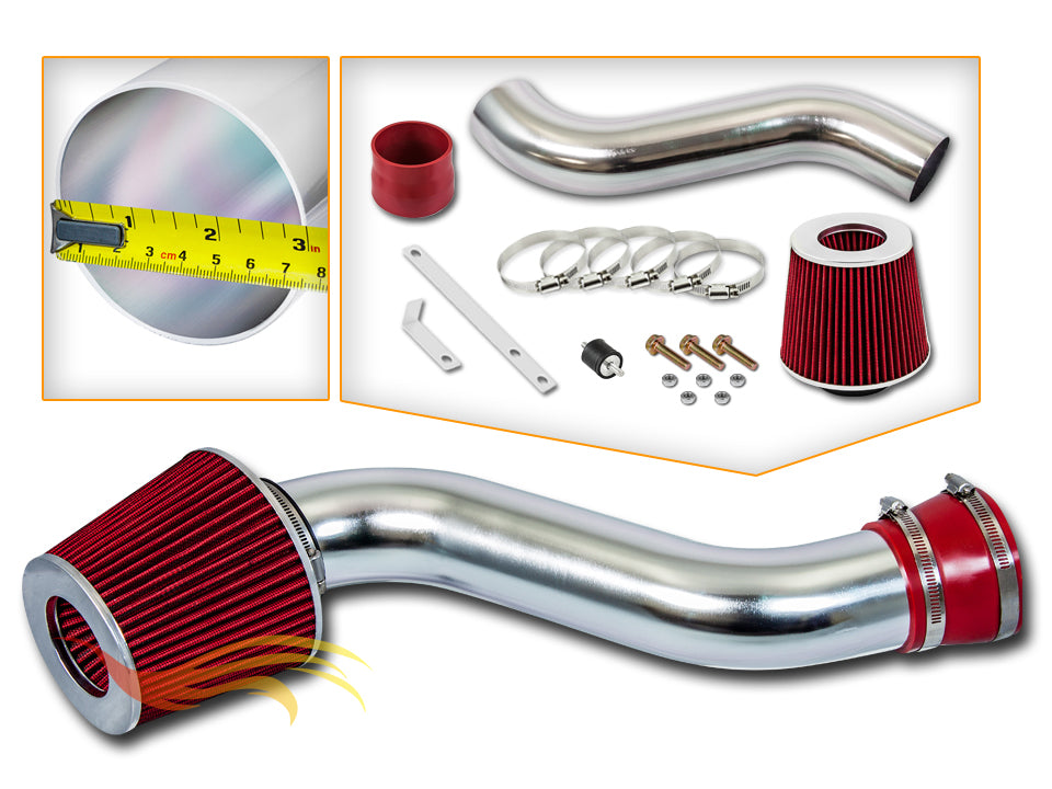 Parts included in the red SI-JP-04 short ram intake kit for 1997-2002 Jeep Wrangler SE 2.5L L4 – Rtunes Racing