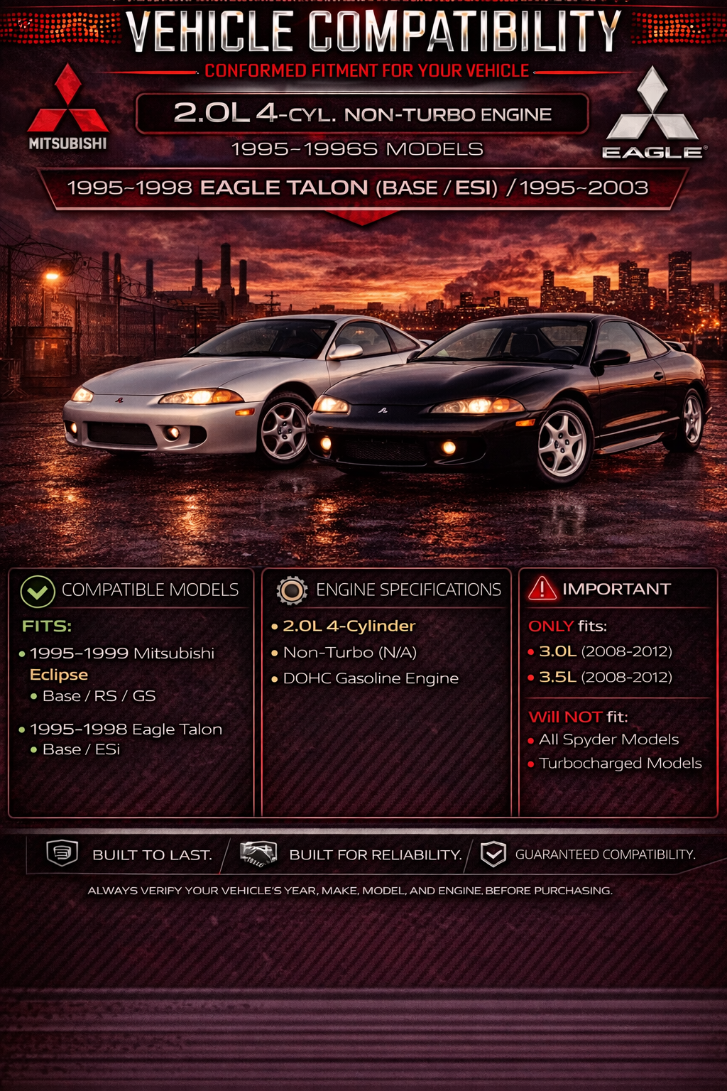 1995-1999 Mitsubishi Eclipse 2.0L Non-Turbo Short Ram Air Intake Kit | Rtunes Racing | SI-MT-01
