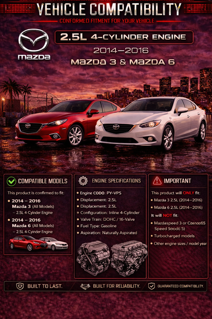 SI-MZ-07 short ram intake fitment chart: 2014-2016 Mazda 3, Mazda 6 2.5L L4