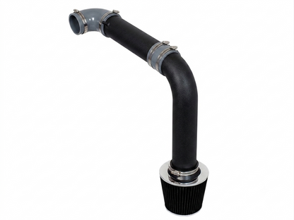 Black cold air intake pipe with grey silicone couplers and a conical air filter for 1995-2000 Avenger and Sebring.