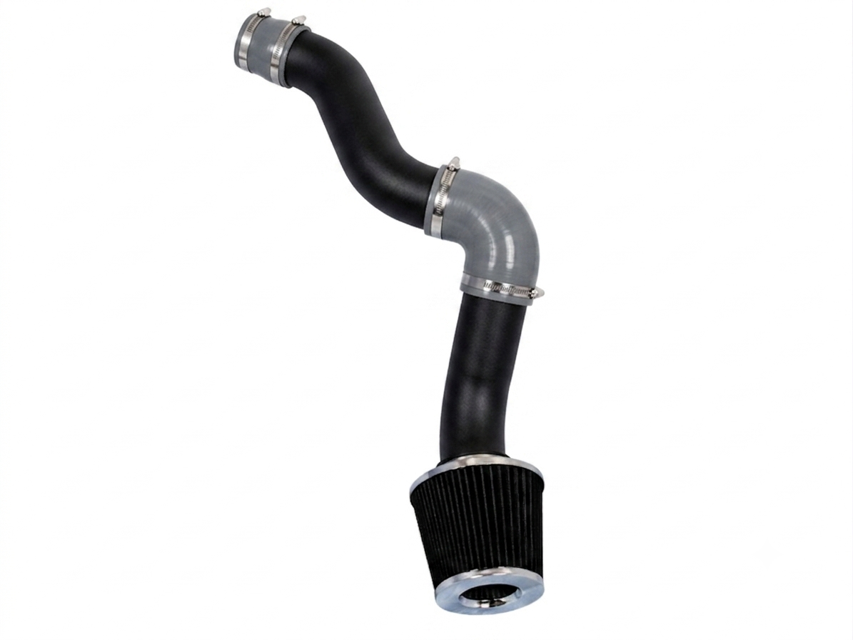 Black cold air intake kit with grey silicone couplers and conical air filter for 3.5L Dodge and Chrysler V6 engines.