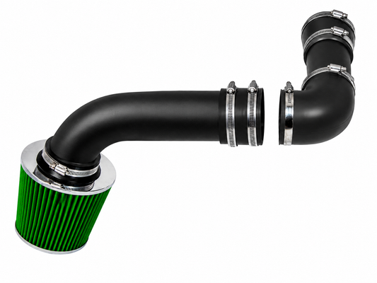 Black cold air intake kit with green conical air filter and metal clamps for 1988-1989 Pontiac Firebird 5.0L and 5.7L.