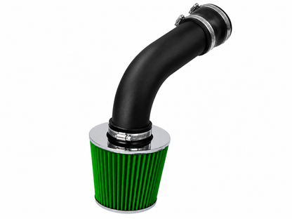 Rtunes Racing cold air intake with a green conical filter, black intake pipe, and chrome metal accents.