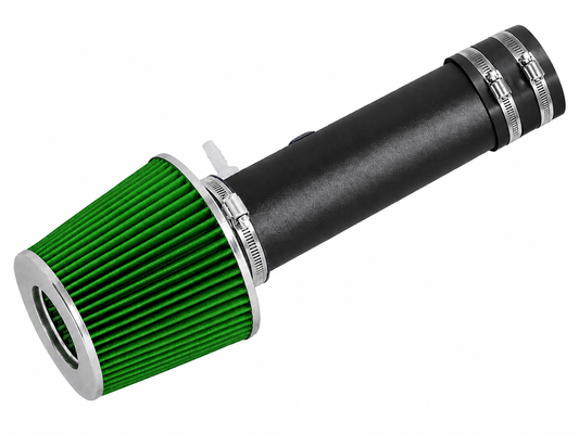Rtunes Racing short ram air intake with a green cone filter and black pipe for Acura and Honda 3.5L V6 engines.