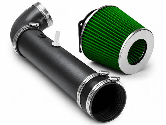 Rtunes Racing short ram air intake kit with a black pipe and a green conical air filter for Ford F150 4.2L V6 engines.