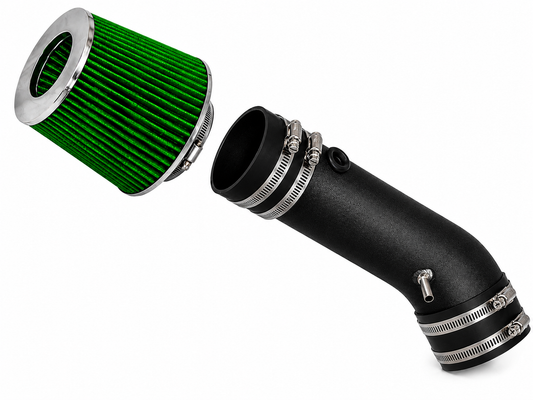 Green cone air filter with chrome trim and black intake pipe for 1990-1995 Ford Thunderbird 3.8L V6.