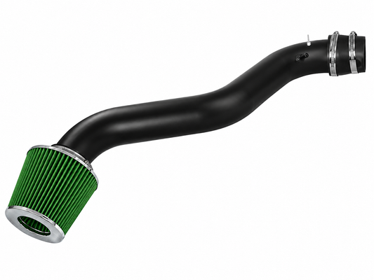 Black short ram air intake pipe with a green conical air filter for Honda Prelude and Accord models.