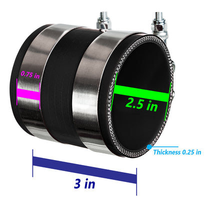 2.5" inch (63.5mm) Silicone Coupler Hose with T-Bolt Clamps | Rtunes Racing | BLACK SH-SCH63CK-TC