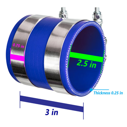 2.5" inch (63.5mm) Silicone Coupler Hose with T-Bolt Clamps | Rtunes Racing | BLUE SH-SCH63B-TC