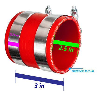 2.5" inch (63.5mm) Silicone Coupler Hose with T-Bolt Clamps | Rtunes Racing | RED SH-SCH63R-TC