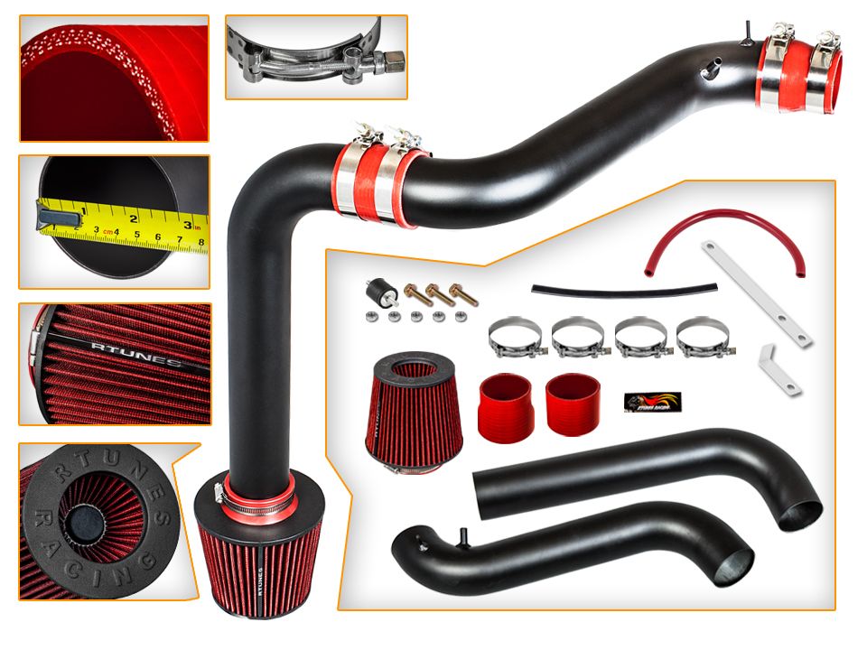 RTUNES RACING BLACK PIPE COLD AIR INTAKE + FILTER Compatible For 90-93  Honda Accord 2.2L I4