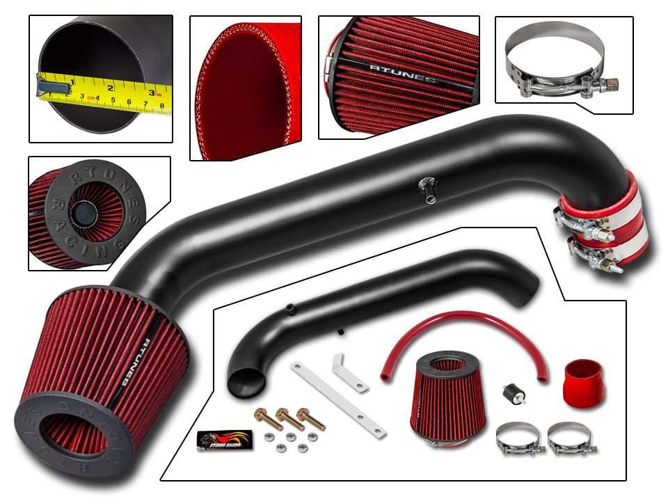 RTUNES RACING BLACK PIPE SHORT RAM AIR INTAKE + FILTER Compatible For 96-00  Honda Civic DX/LX/CX 1.6L I4