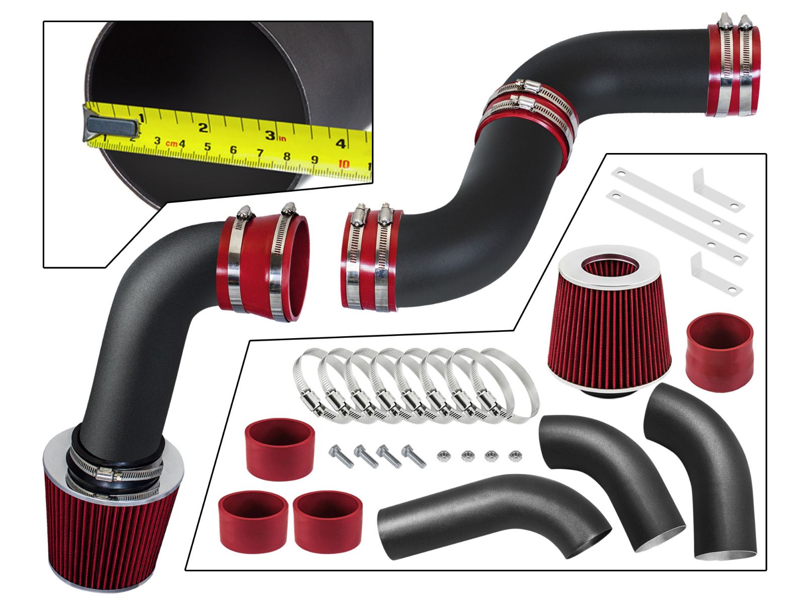 RW SERIES - MATTE BLACK PIPE RED - SHORT RAM INTAKE Compatible For
